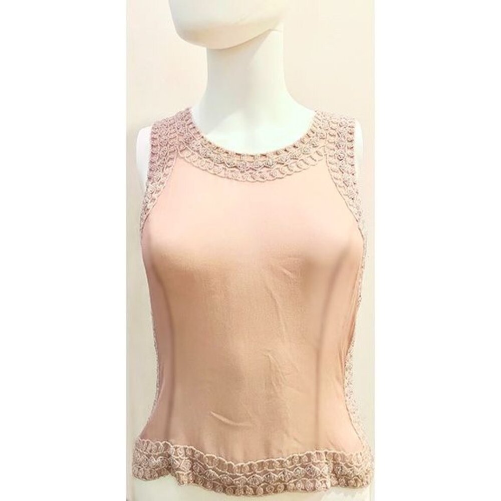 Gorgeously beaded vintage Beverly & Monika silk chiffon party top, blush, M